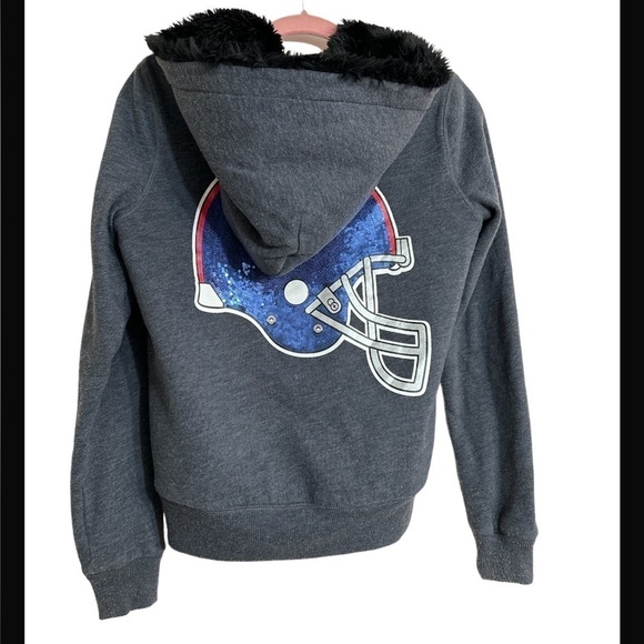 PINK NFL NYGiants Faux Fur Lined Zip Hoodie Sequinned Helmet Bling Warm Tailgate - Picture 4 of 10
